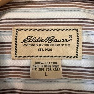 Eddie Bauer Brown and White Striped Dress Shirt